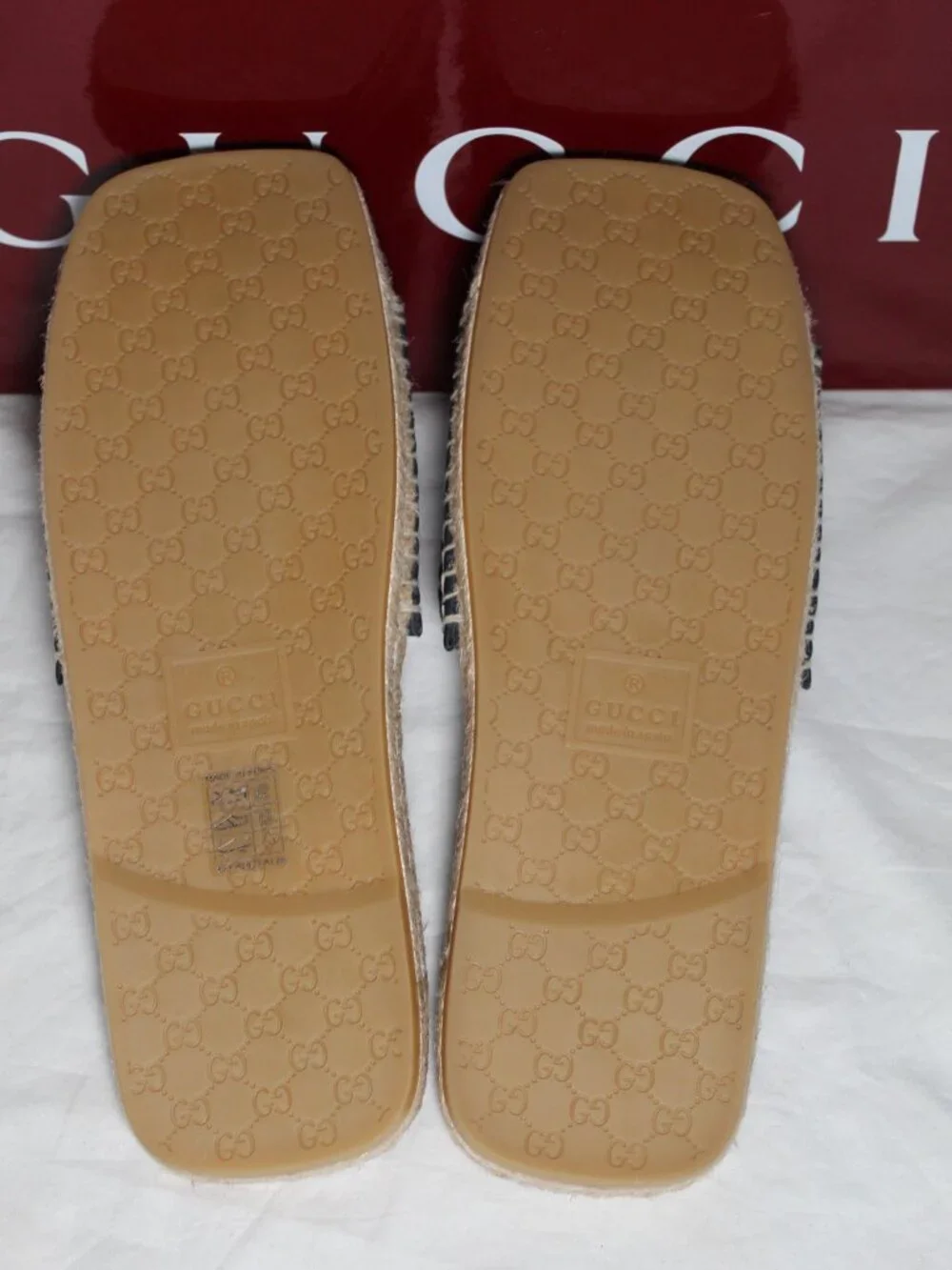 NWB Gucci Macrochet Raffia Logo Flats Slides Espadrille Sandals Blue 40 832456